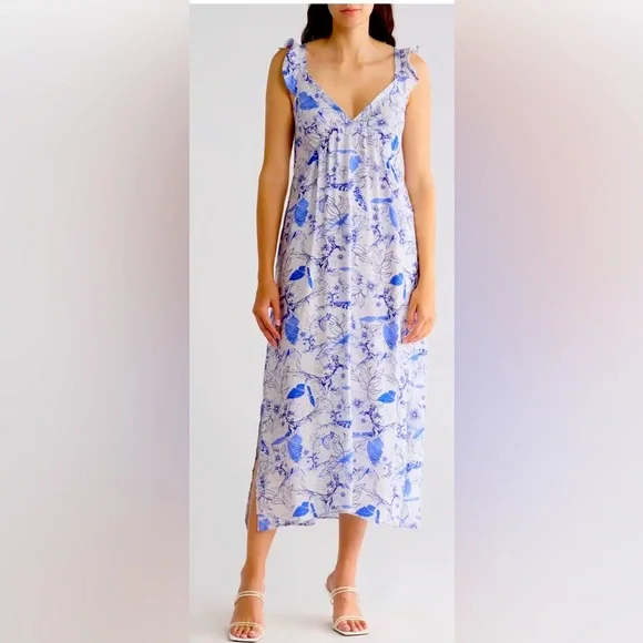 Floral Maxi Sun-Dress/Blue & White - Size Small/Nordstrom - Picture 3 of 5